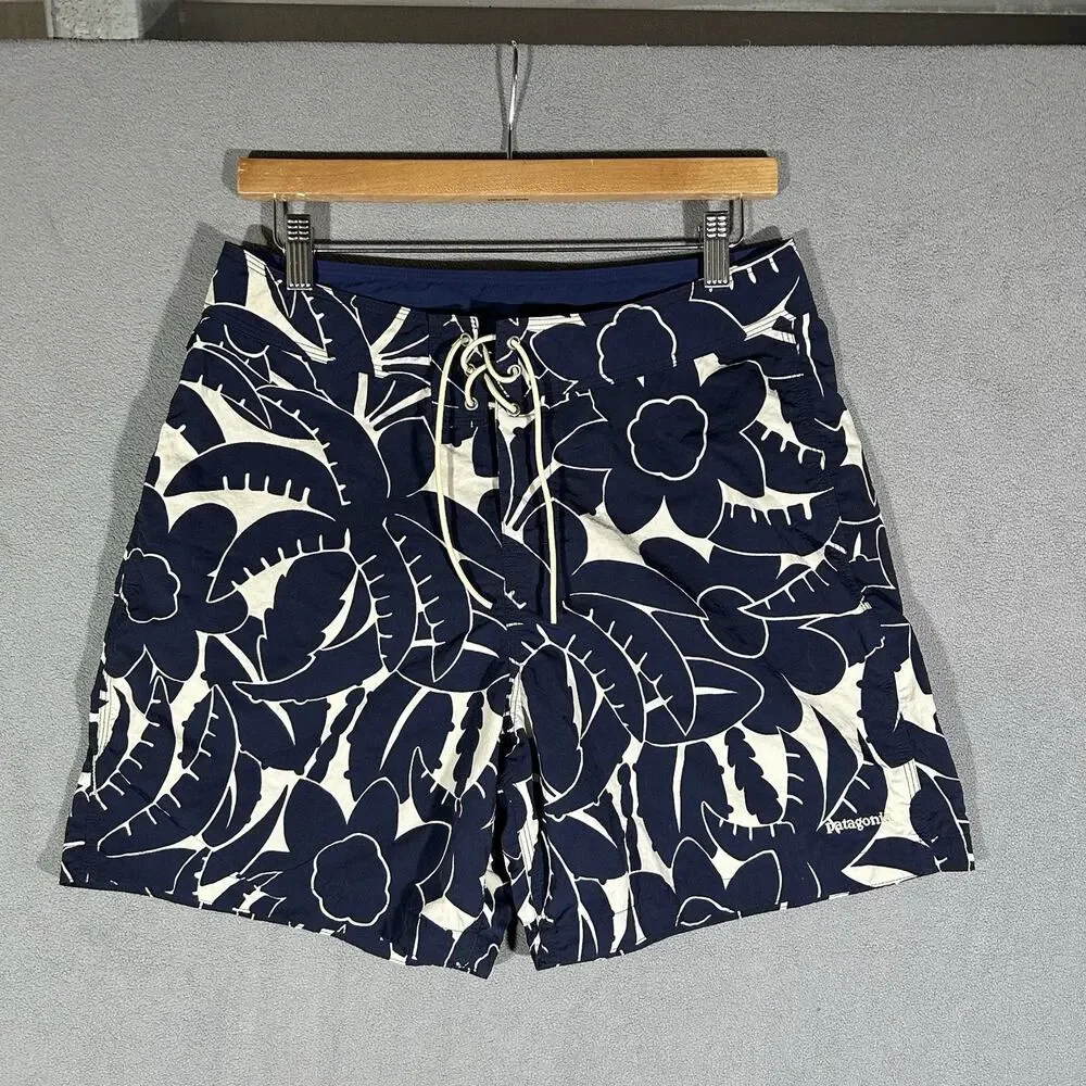 Vintage Patagonia Board Shorts Mens 32/6 Navy Blue Floral Tropical Swim Trunks